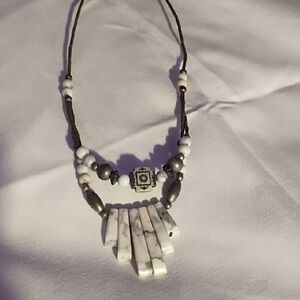 Boho White Howlite Pendant Statement Necklace